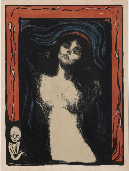 儿童艺术策展人-艺术中最受欢迎的5位圣母-爱德华·蒙克，圣母，1895-1902，彩色石版画