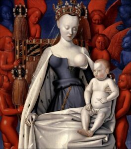 让·富凯，《天使包围下的童贞与童子》，1452年，嵌板上的油画