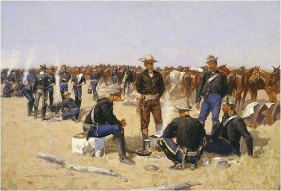 弗雷德里克·雷明顿，《平原上骑兵的早餐》，约1892年，阿蒙·卡特博物馆，弗雷德里克·雷明顿艺术课程