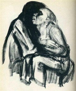 儿童艺术策展人- Käthe科尔维茨，《死亡之膝上的年轻女孩》，1934年