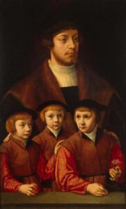 儿童艺术策展人-艺术史上的父亲-老巴特尔·布鲁因，《一个有三个儿子的男人的肖像》，1530年