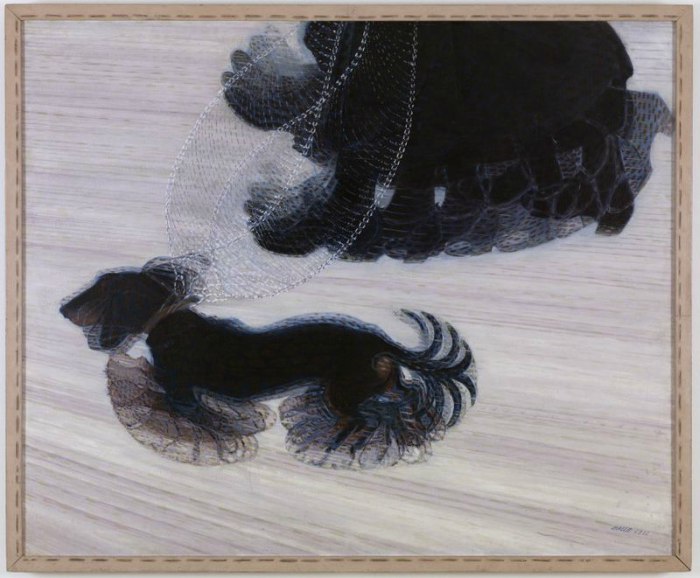 艺术中的狗——贾科莫·巴拉，拴在皮带上的狗的活力，1912