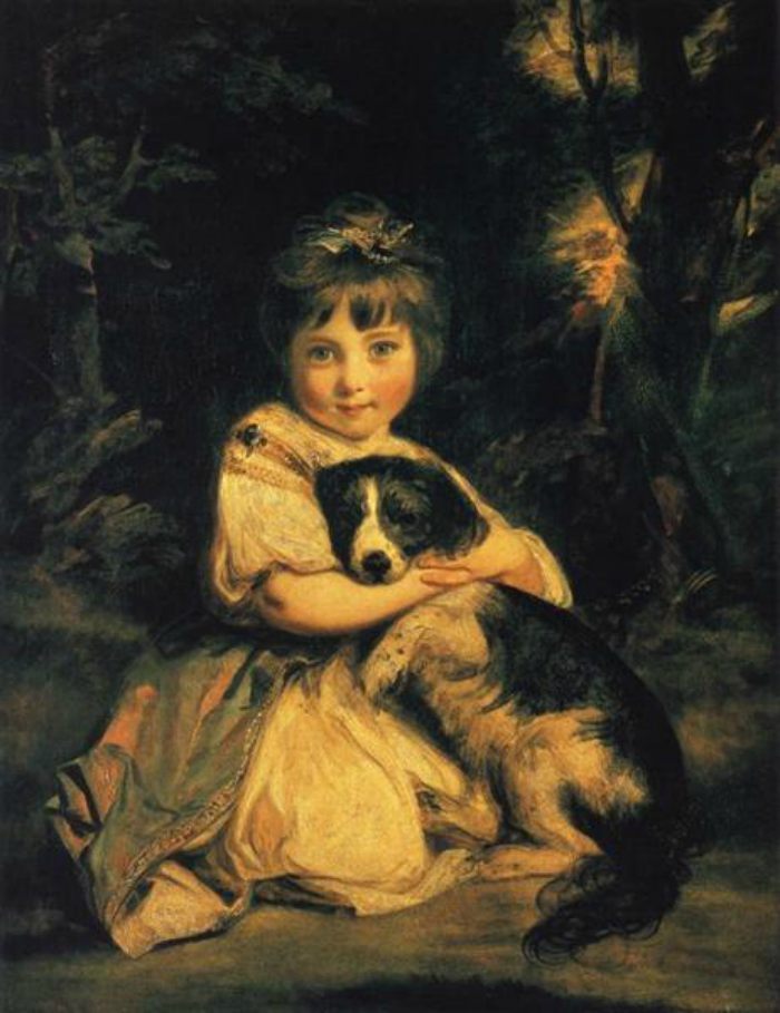 狗在艺术——Joshua Reynolds,鲍尔斯小姐,1775