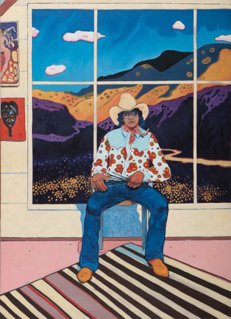美国本土当代艺术家t·c·坎农(1946-1978，卡多/基奥瓦)，《工作室里的自画像》，1975
